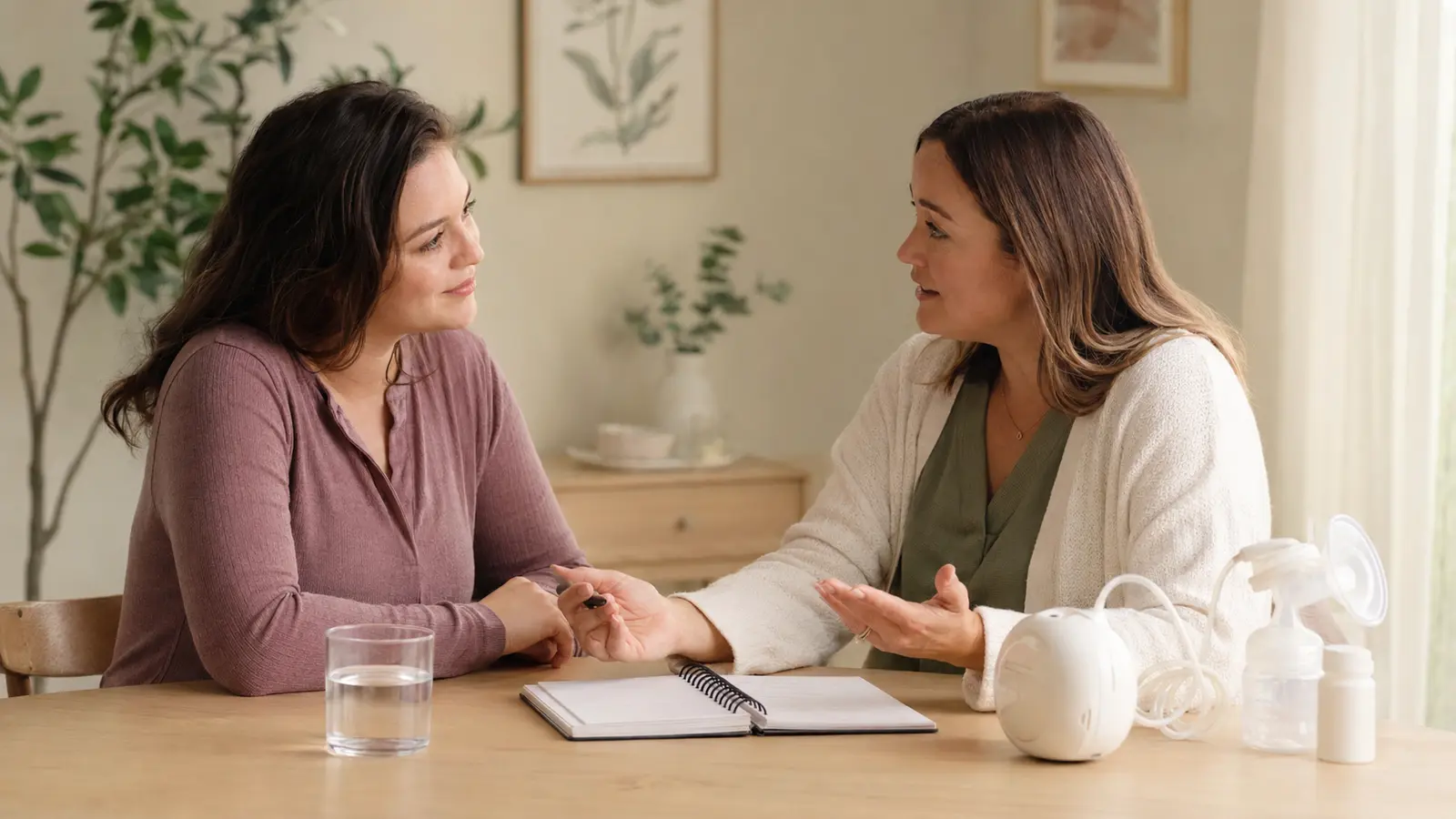 A breastfeeding parent discussing milk-supply concerns with a lactation professional