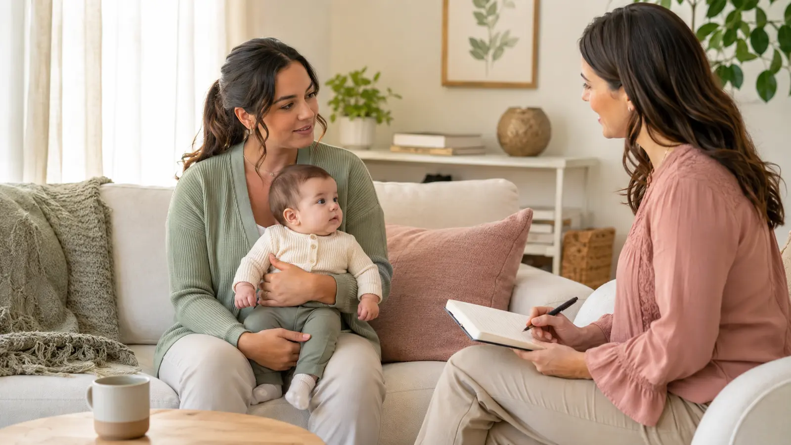 A mother discussing infant feeding with a supportive lactation professional